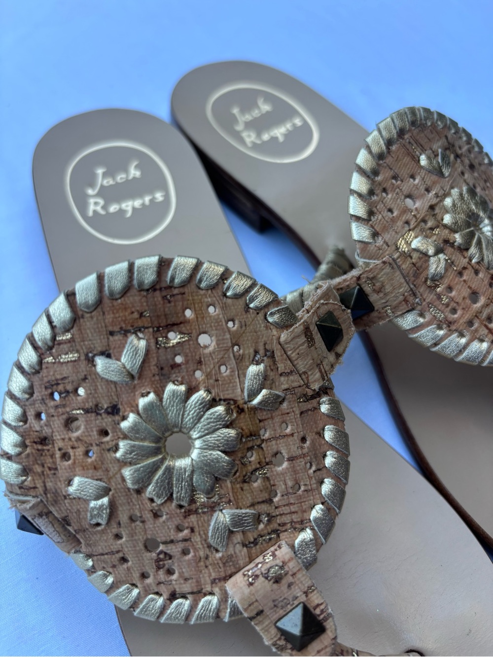 Jack Rogers Metallic Brown Embroidered Thong Sandals